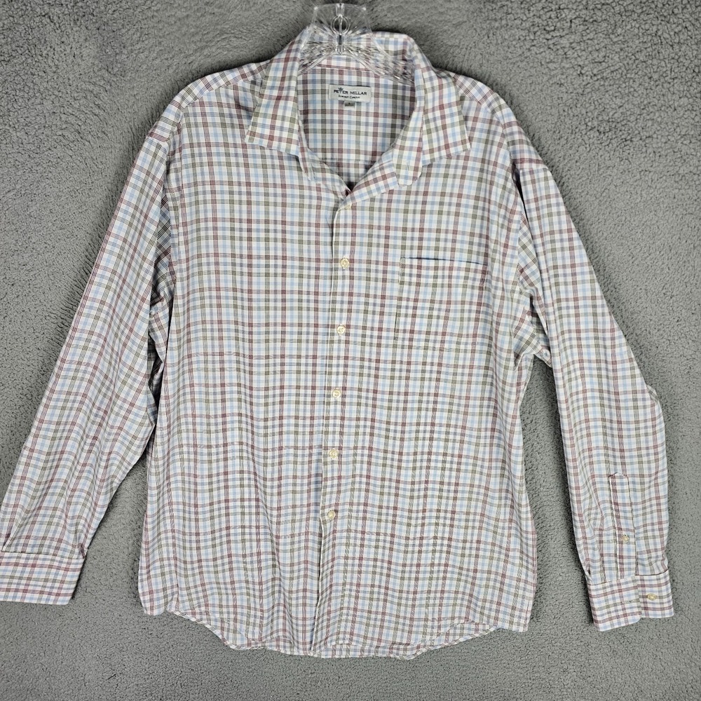 Peter Millar Shirt Mens Large Large Checkered Summer Comfort Collared Button Up